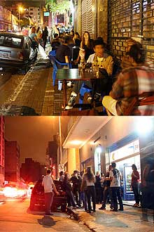 Jovens bebem durante a madrugada na rua Augusta, onde bares precrios dividem o espao com prostbulos, ambulantes e traficantes