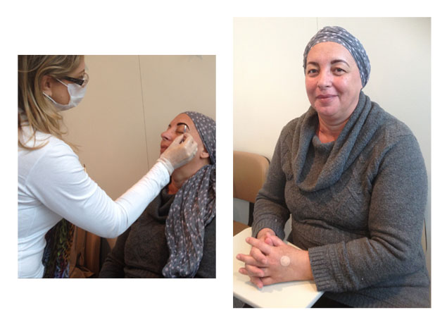 Maria Aparecida Duarte durante e depois da aplicao de henna nas sobrancelhas