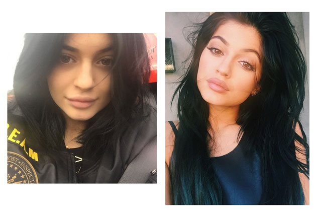 Kylie sem e com maquiagem