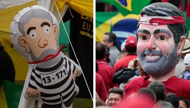 Bonecos de Lula em manifestaes contra e a favor do ex-presidente no dia de seu depoimento  Lava Jato
