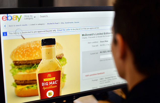 Pgina do eBay oferece lances para leilo de garrafa de molho especial do Big Mac