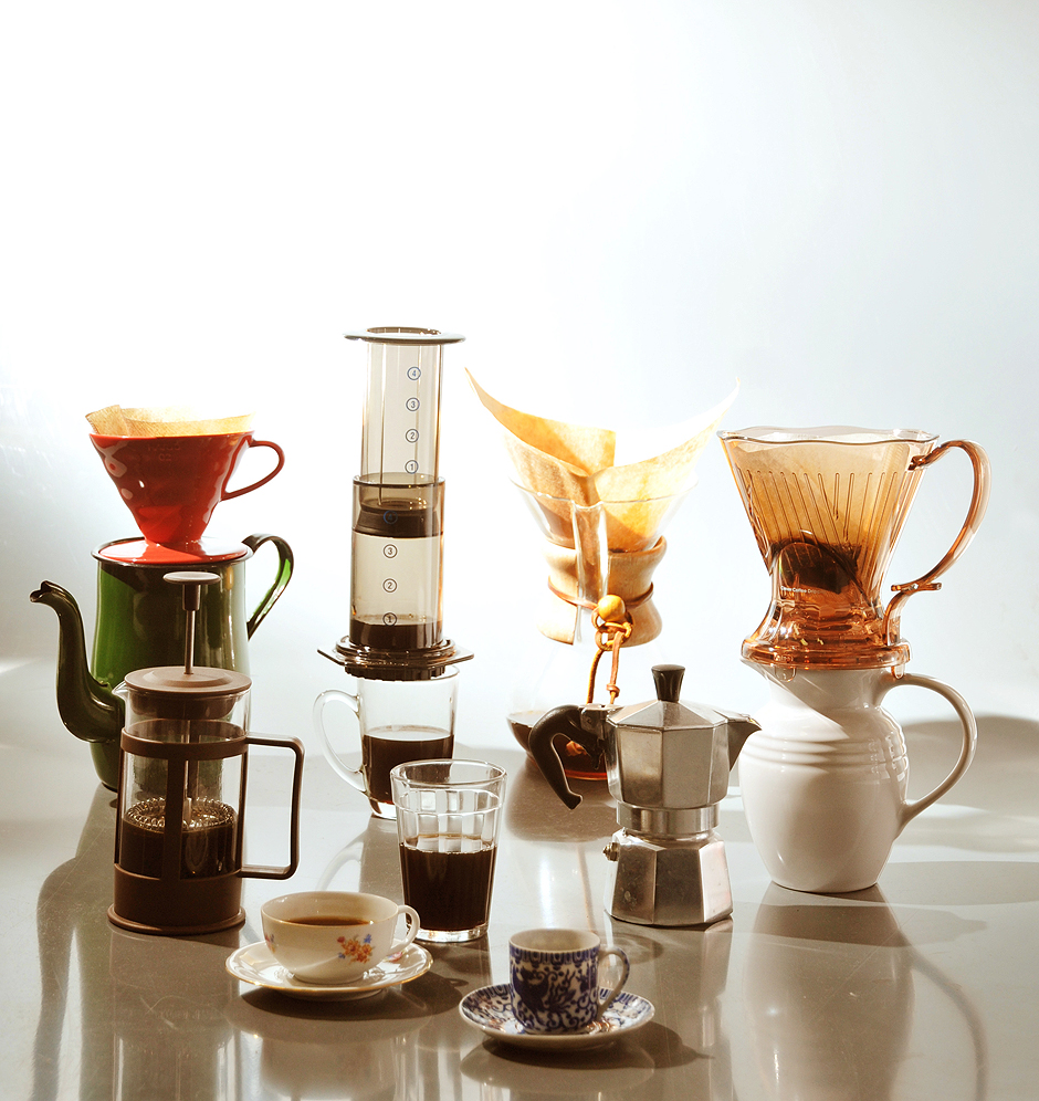 Utenslios usados para diferentes tipos de preparo de caf