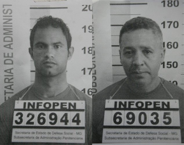 Imagens divulgadas pela polícia de Minas do registro do goleiro Bruno e do ex-policial Marcos Aparecido dos Santos no sistema prisional