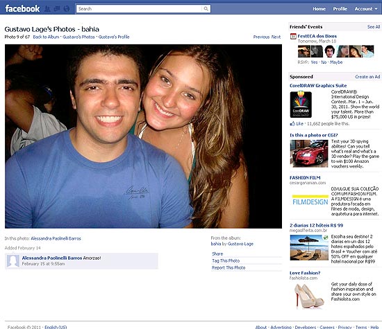 Foto do casal morto publicada em site de rede social do universitrio Gustavo Lage Caldeira Ribeiro