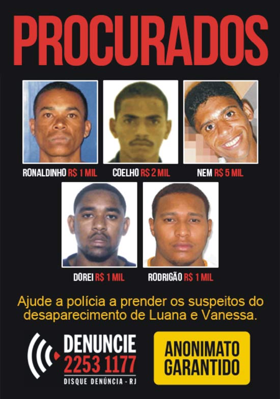 Cartaz divulgado pelo Disque-Denncia com suspeitos pelo desaparecimento de jovens
