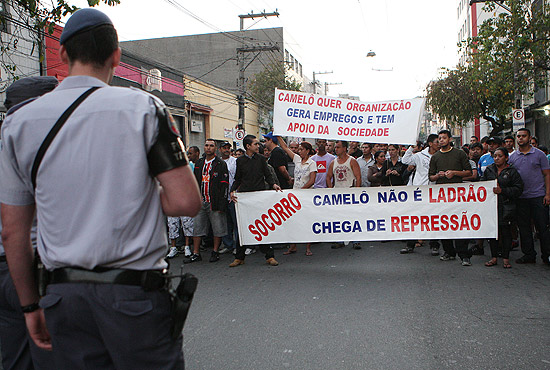 Polcia acompanha quinto dias de protestos de camels na regio do Brs, no centro de So Paulo