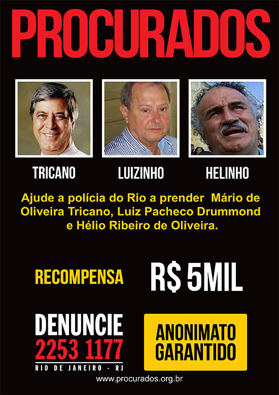 Cartaz divulgado pelo Disque-Denncia do Rio, que oferece R$ 5.000 por informaes sobre procurados