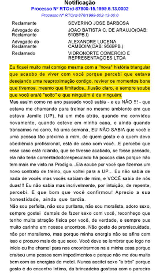 "Carta com conteúdo sexual publicada no Diário da Justiça do Trabalho da Paraíba"