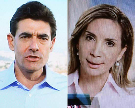 Candidatos  Prefeitura de Ribeiro Duarte Nogueira (PSDB) e Drcy Vera (PSD) durante seus programas na TV