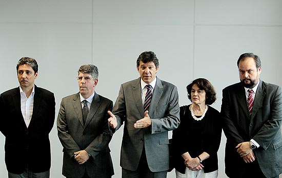 Fernando de Mello Franco, Antonio Donato, o prefeito eleito Haddad, Leda Maria Paulini e Luis Fernando Massoneto