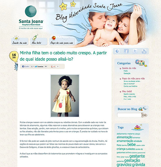 Site do Hospital e Maternidade Santa Joana dá dicas de como alisar o cabelo de crianças