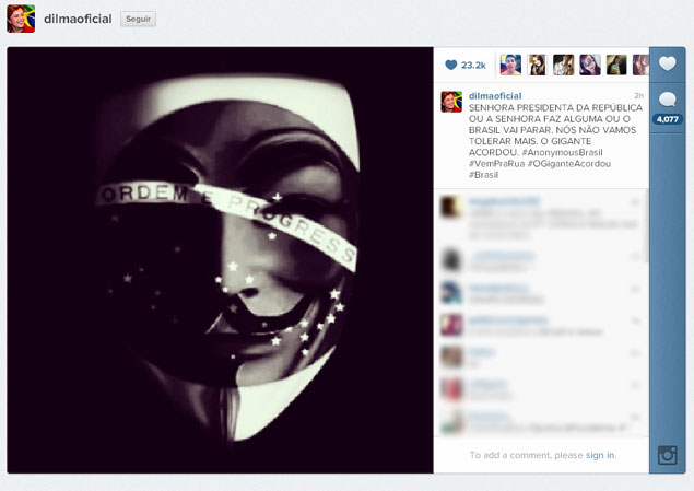Reproduo da pgina hackeada de Dilma Rousseff no Instagram