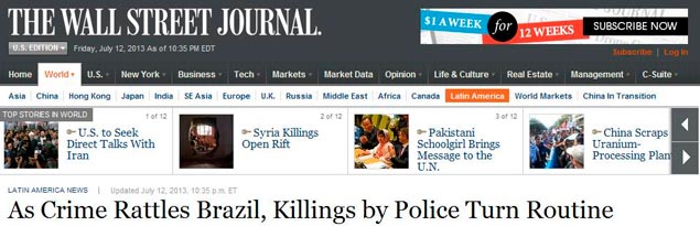 Artigo do jornal norte-americano Wall Street Journal afirma que virou "rotina" para a polcia brasileira assassinar suspeitos