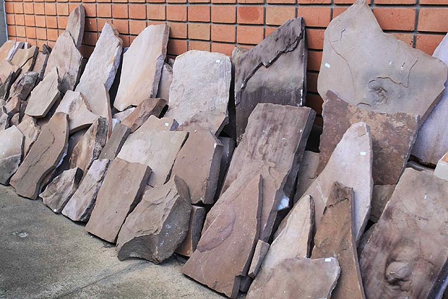 Lajes de pedra com pegadas de animais pr-histrico