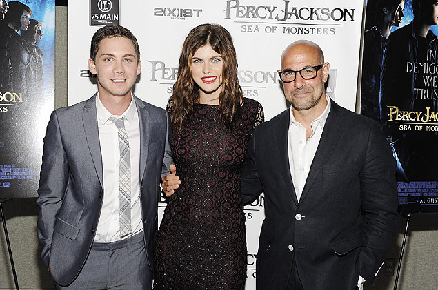 SOUTHAMPTON, NY - JULY 28: (L-R) Logan Lerman, Alexandra Daddario and Stanley Tucci attend "Percy Jackson: Sea Of Monsters" Hamptons Premiere at UA Southampton Cinemas on July 28, 2013 in Southampton, New York. Matthew Eisman/Getty Images/AFP == FOR NEWSPAPERS, INTERNET, TELCOS & TELEVISION USE ONLY ==