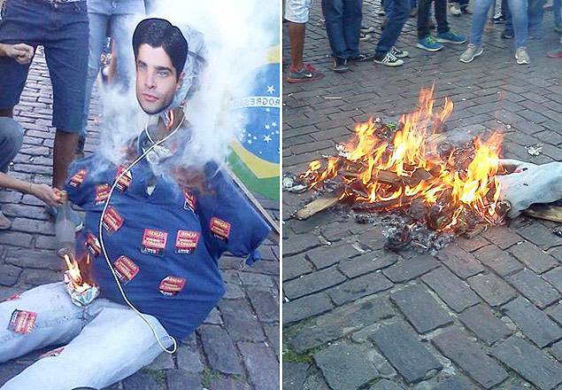 Manifestantes do Movimento Passe Livre queimaram boneco do prefeito de Salvador, ACM Neto