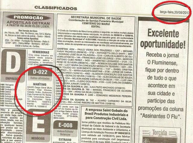 Manobras divulgadas em um jornal do Rio de Janeiro