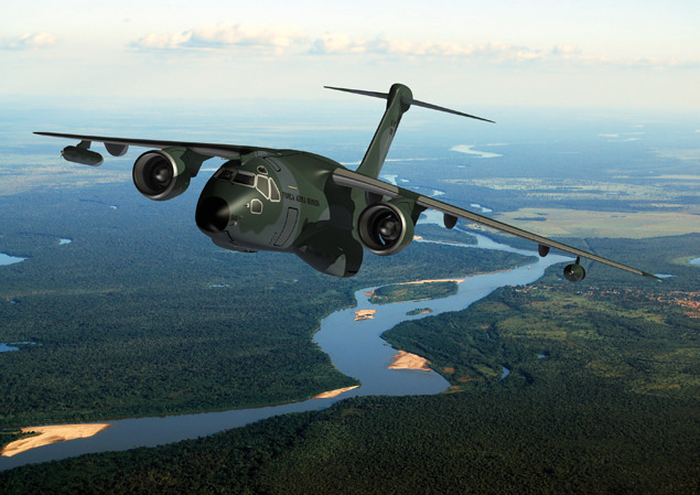 Projeto do avio de transporte militar KC-390, que a Embraer desenvolve e ter parte da produo em Gavio Peixoto