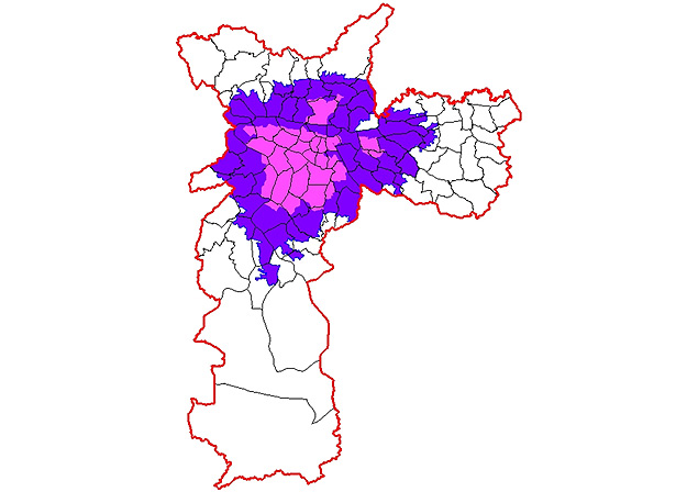 Diviso da cidade de So Paulo em trs zonas; regio central ter o maior IPTU, e a periferia o menor valor do imposto