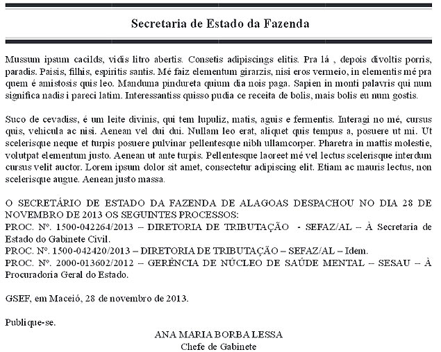 Diário Oficial de Alagoas publica 'despachis' sobre 'suco de cevadis' 