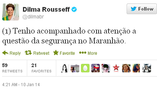 Reproduo Twitter da presidente Dilma Rousseff (PT)