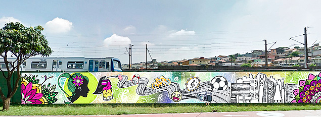 Fotomontagem de muro na av. Radial Leste (zona leste de SP), que ser o maior corredor de grafites da Amrica Latina