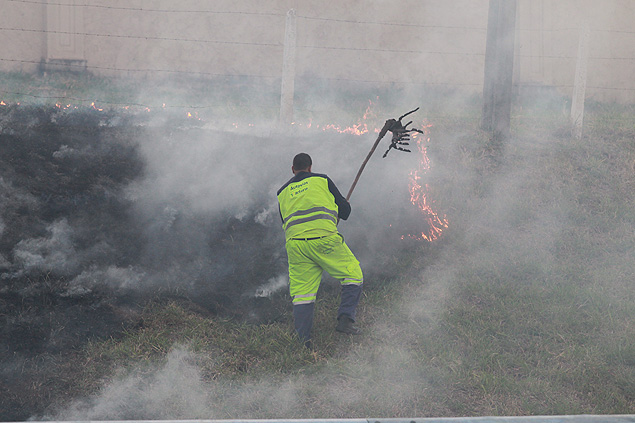 Funcionrio de concessionria tenta apagar incndio prximo  rodovia na regio de Ribeiro