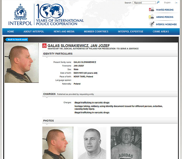 Site da Interpol tem ficha do polons preso no Rio 