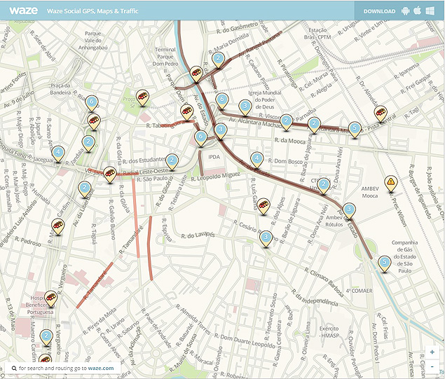 Dados do trnsito na regio central de So Paulo pelo aplicativo Waze