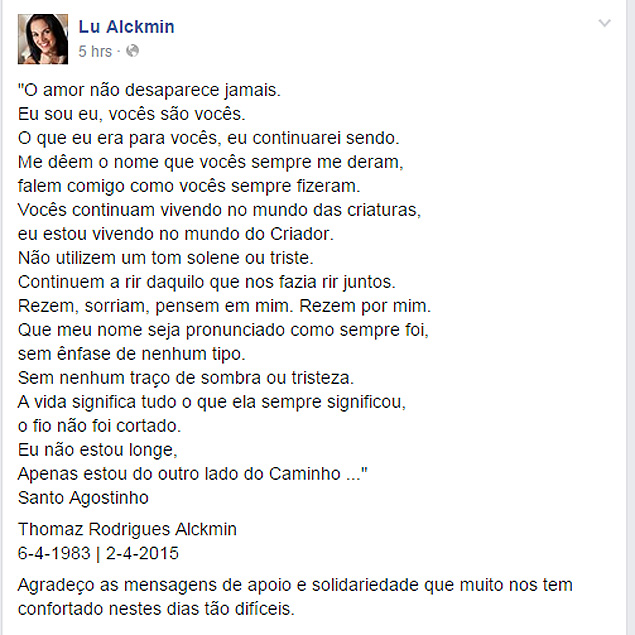 Lu Alckmin faz post em homenagem ao filho, Thomaz Alckmin