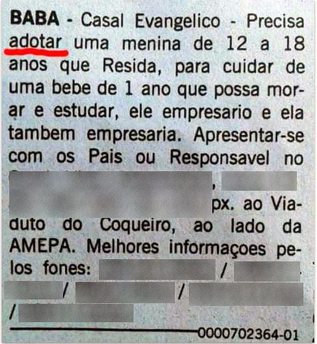 Anuncio publicado em jornal do Pará