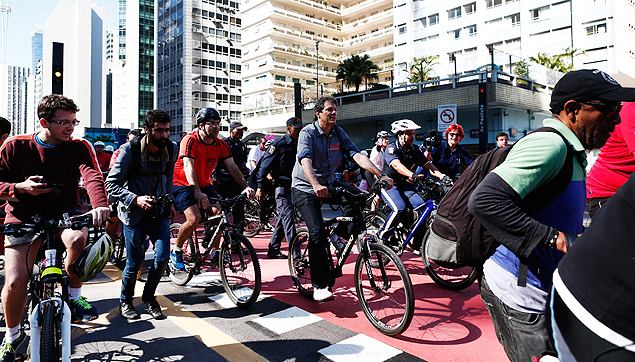 O prefeito Fernando Haddad (PT) durante a inaugurao da ciclovia da avenida Paulista 