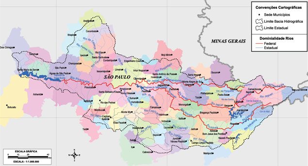 Mapa localizando a regio das bacias dos rios Piracicaba, Capivari e Jundia, no interior de SP