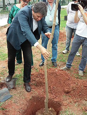 Prefeito Fernando Haddad (PT) planta rvore no futuro parque Chcara do Jockey, na zona oeste de SP