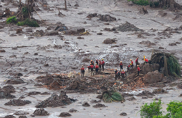 Distrito de Bento Rodrigues, em Mariana (MG), atingido pelo rompimento de duas barragens de rejeitos