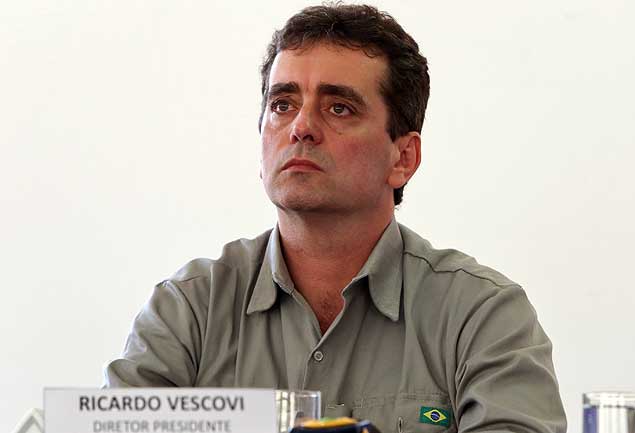 O presidente da Samarco, Ricardo Vescovi, em Mariana, em entrevista coletiva em novembro