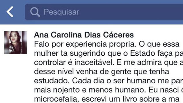 No Facebook, Ana se manifestou sobre campanha para legalizar o aborto em casos de microcefalia
