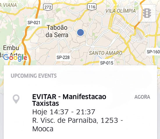 Reprodu��o de tela do aplicativo alerta para ato de taxistas contra o Uber