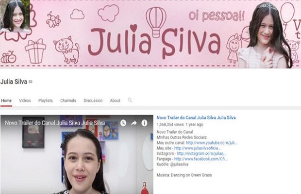 Pgina da youtuber mirim Julia Silva, 10, est no ar no ar h quatro anos