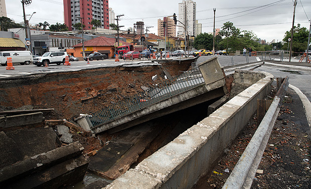 SAO PAULO, BRASIL - 07-06-2016:Parte do asfalto caiu na avenida Abraao de Morais, bairro da Saude. (Diego Padgurschi /Folhapress - (COTIDIANO)