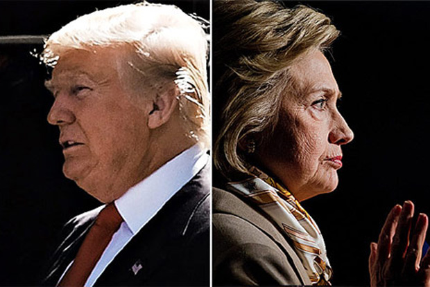 Montagem com os candidatos Donald Trump (republicano) e Hillary Clinton (democrata)