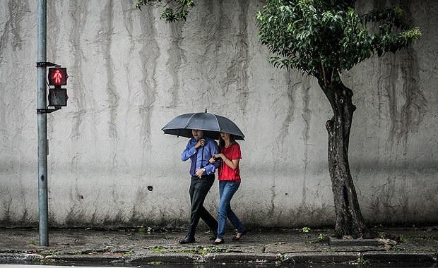 Pessoas se protegem da chuva na regio da Lapa, zona oeste de So Paulo