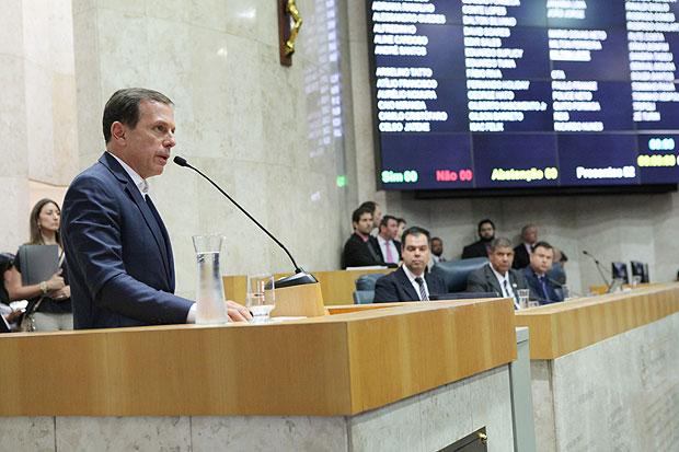 Prefeito de So Paulo, Joo Doria (PSDB), durante fala a vereadores na Cmara Municipal