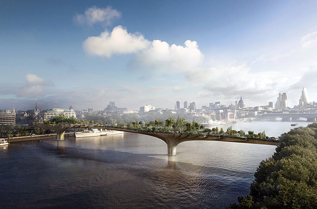 Uma imagem gerada por computador mostra o design da Garden Bridge, que dever ficar entre Westminster e a ponte de Londres 