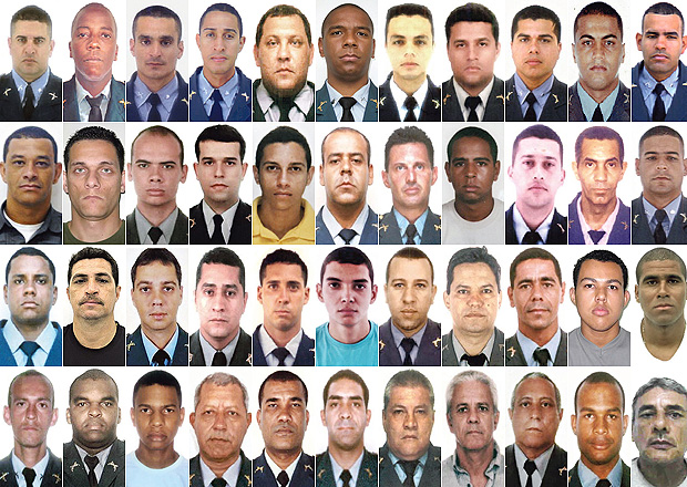 Fotomontagem com parte dos 97 PMs assassinados no Rio neste ano