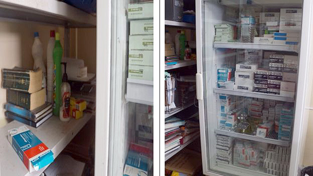 Garrafa d'gua e embalagem de suco eram guardados em refrigerador dos medicamentos no Amap 