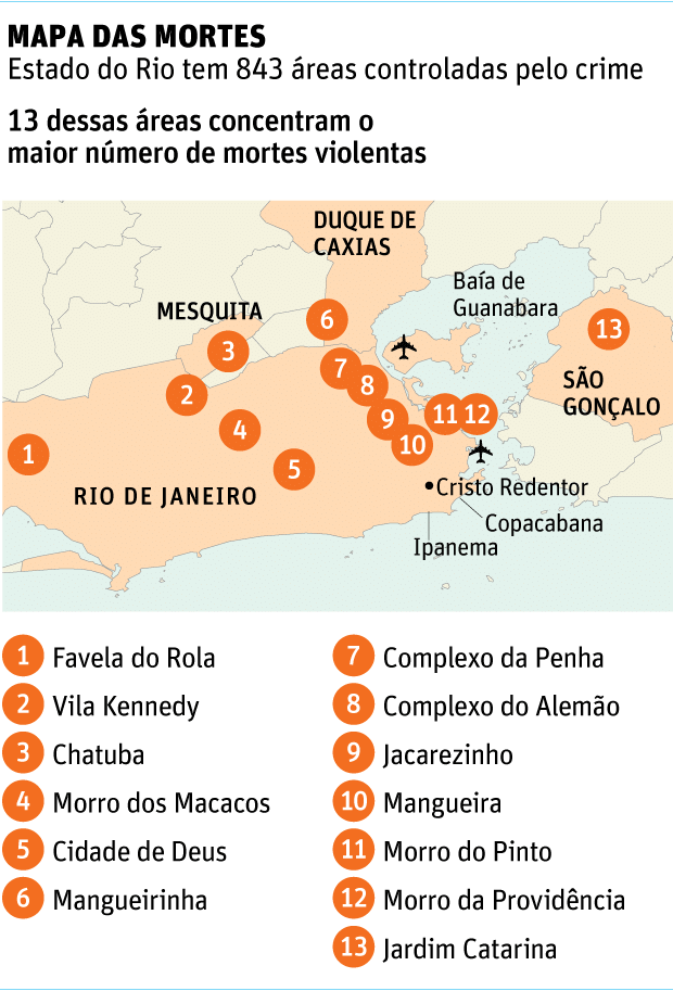 MAPA DAS MORTESEstado do Rio tem 843 áreas controladas pelo crime