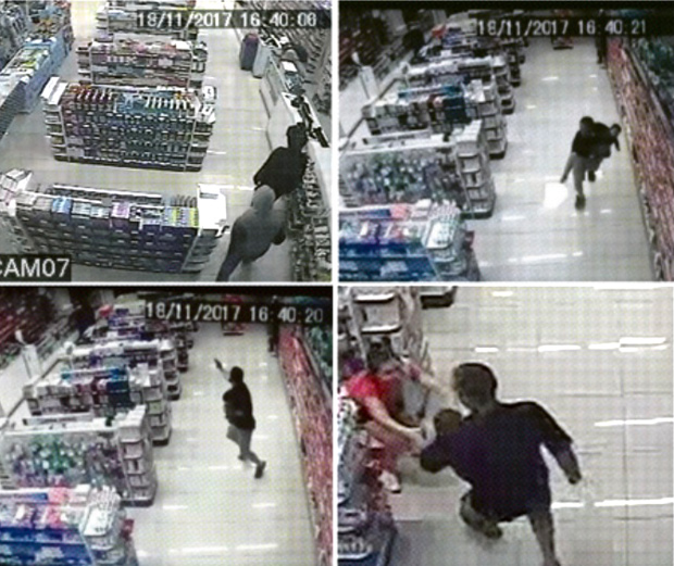 Imagens de câmera de segurança da farmácia mostram a sequência da ação dos ladrões