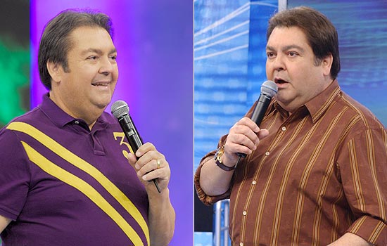 Faustão depois (esq.) e antes da cirurgia de redução de estômago