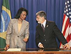 Condoleezza Rice e Celso Amorim assinaram memorando de cooperao na rea de lcool